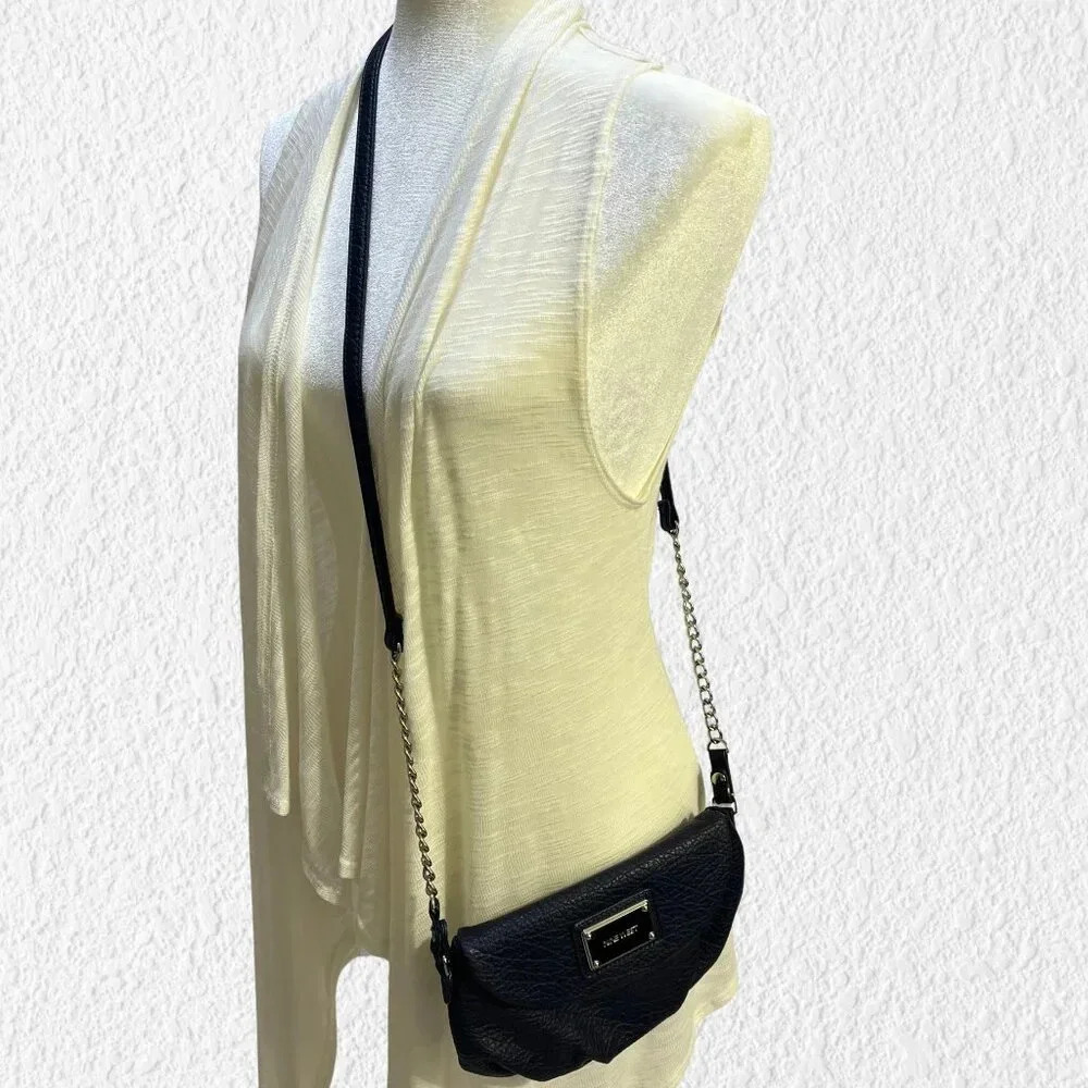 Nine West Navy Mini Crossbody Bag Faux Leather Silver Chain Strap - Picture 2 of 15